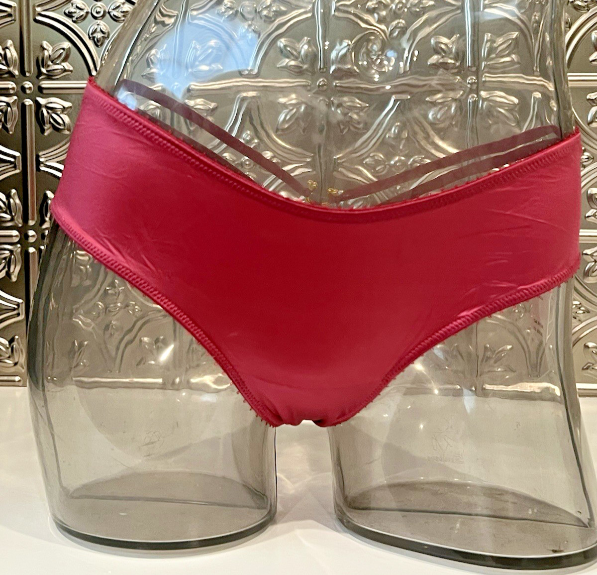 Victoria’s Secret Strappy Back Ring Hardware Satin Cheeky Panty Sz XL PEONY NWT