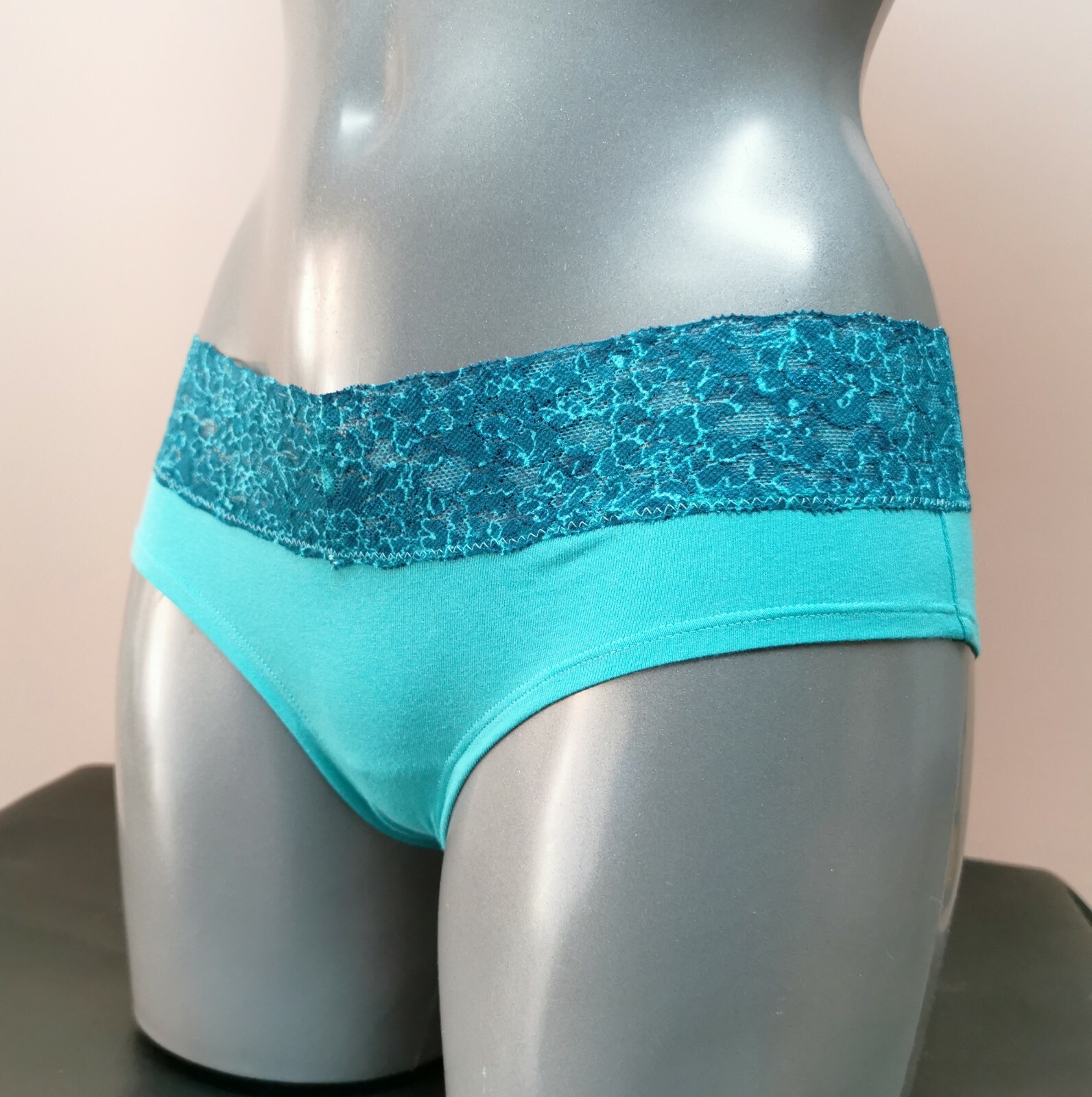 La Senza Turquoise Contrast Lace Trim Hip Hugger Knickers Size XS to XL (B16R09