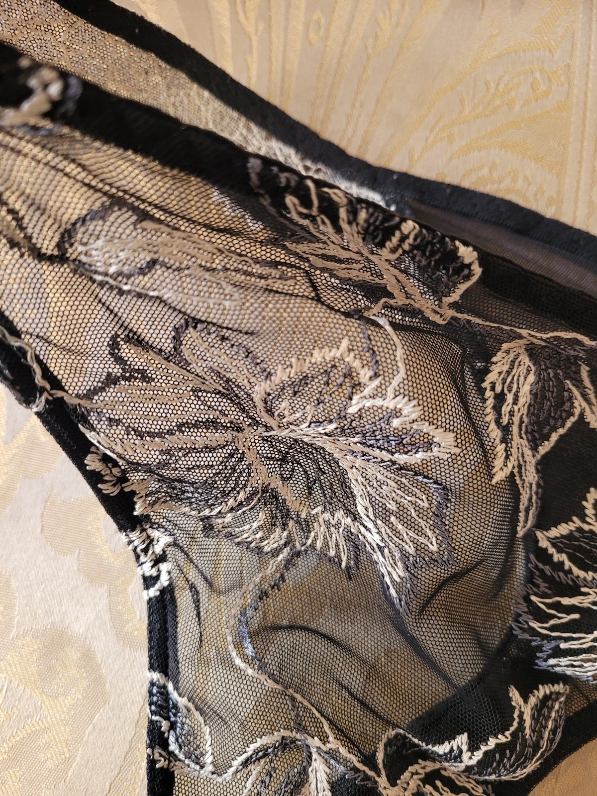 NWOT Aubade Black Lace White Embroidery Tanga Panties Size M US/UK 3 FR 40 EUR