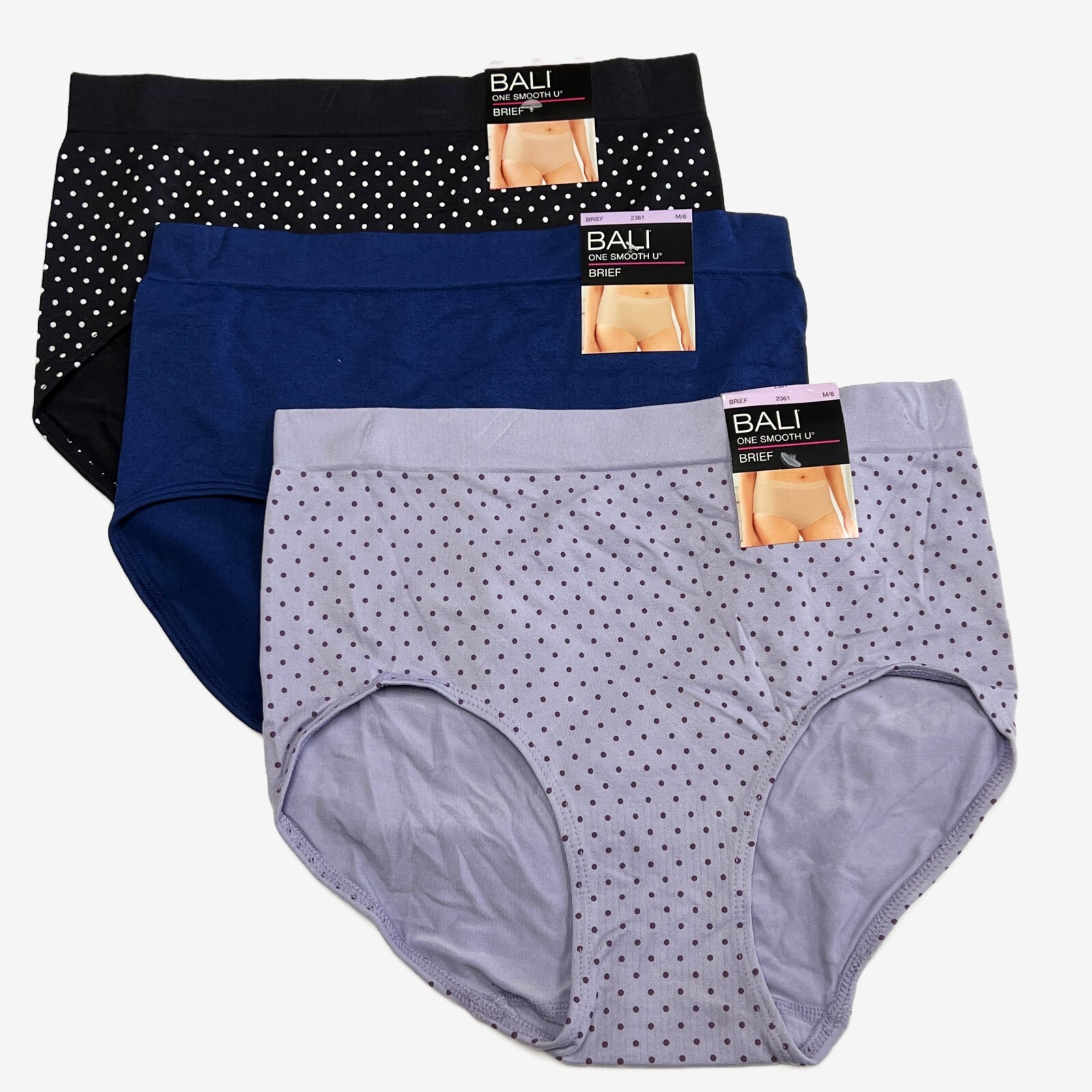 Bali One Smooth U Brief Panty M Size 6 MEDIUM NWT 2361 Underwear 3 PACK Panties