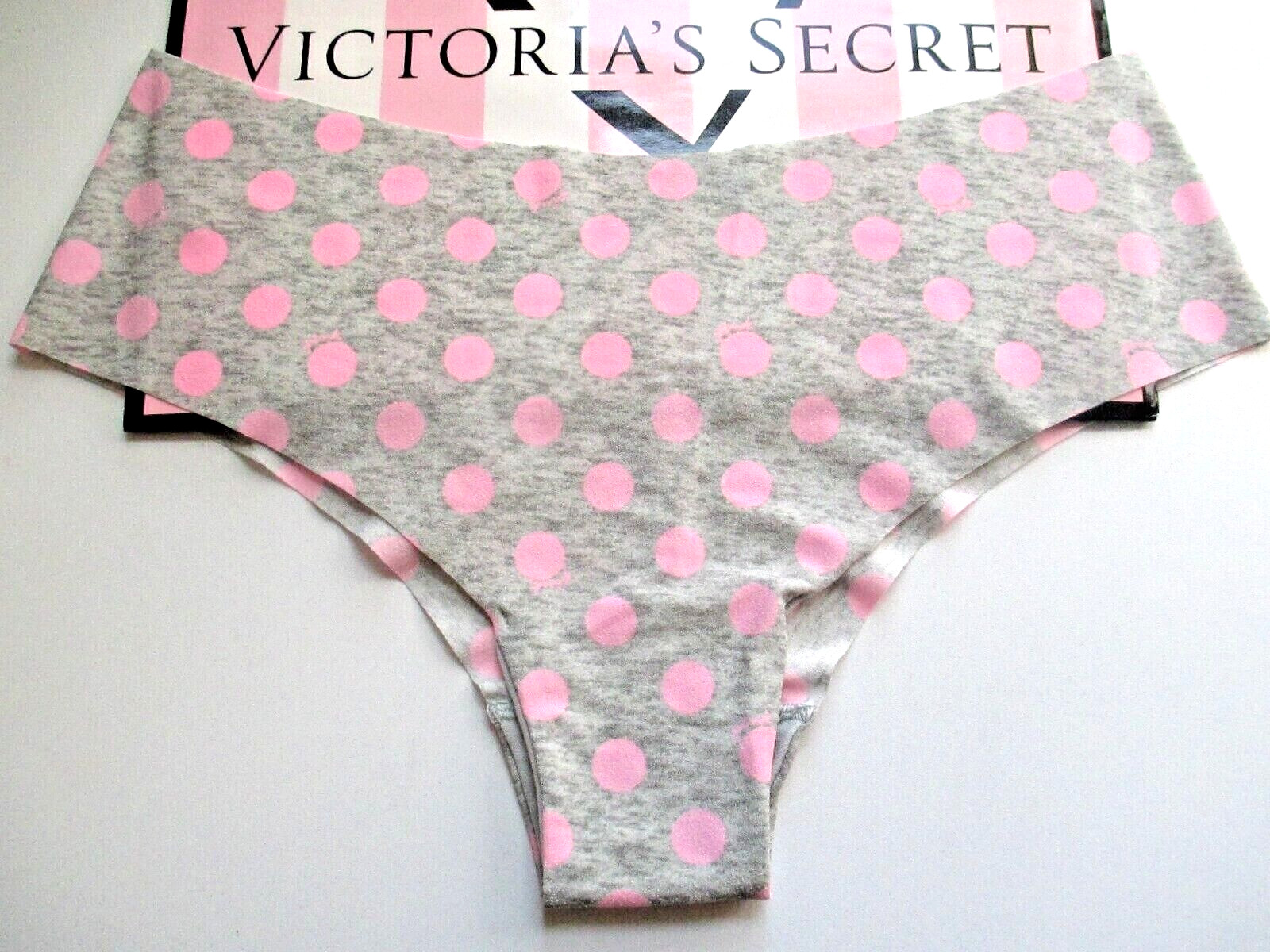 VICTORIA’S SECRET PINK No Show Cheeky Panty S 2XL Pink Gray NWT Polka Dot VS