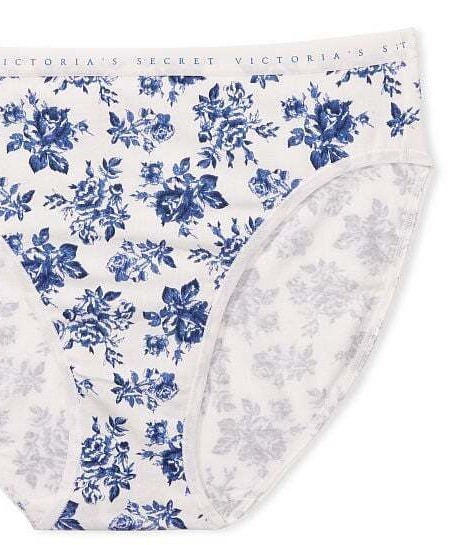 M L XL XXL White Blue Rose Cotton Victorias Secret High-Leg Waist Brief Pantie