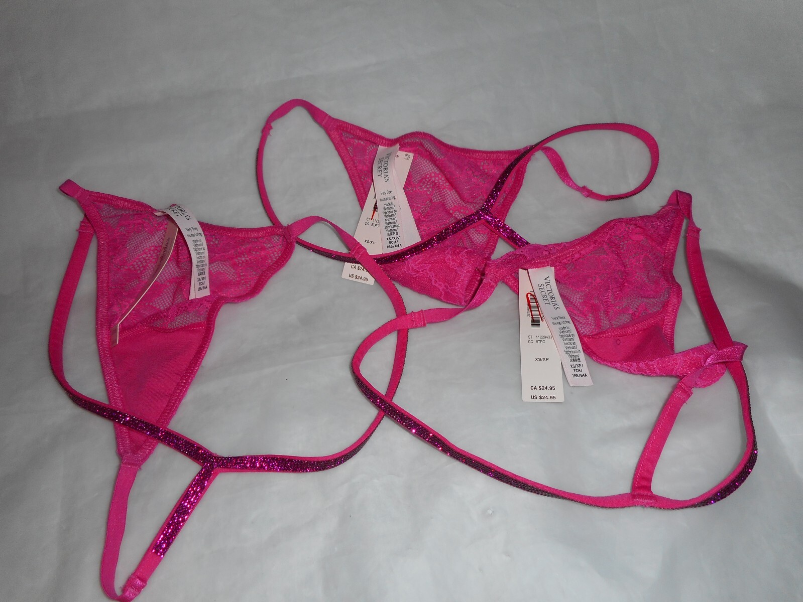 Victoria’s Secret Shine Strap Rhinestone Pink very sexy Thong Panty Bling XS/XP