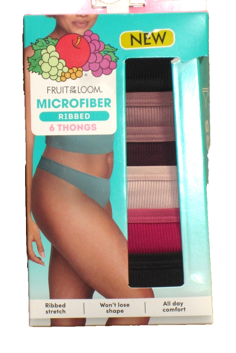 NWT 6 Pack Fruit of the Loom Ribbed Stretch Thongs 100% Cotton Liner Size 9/2XL