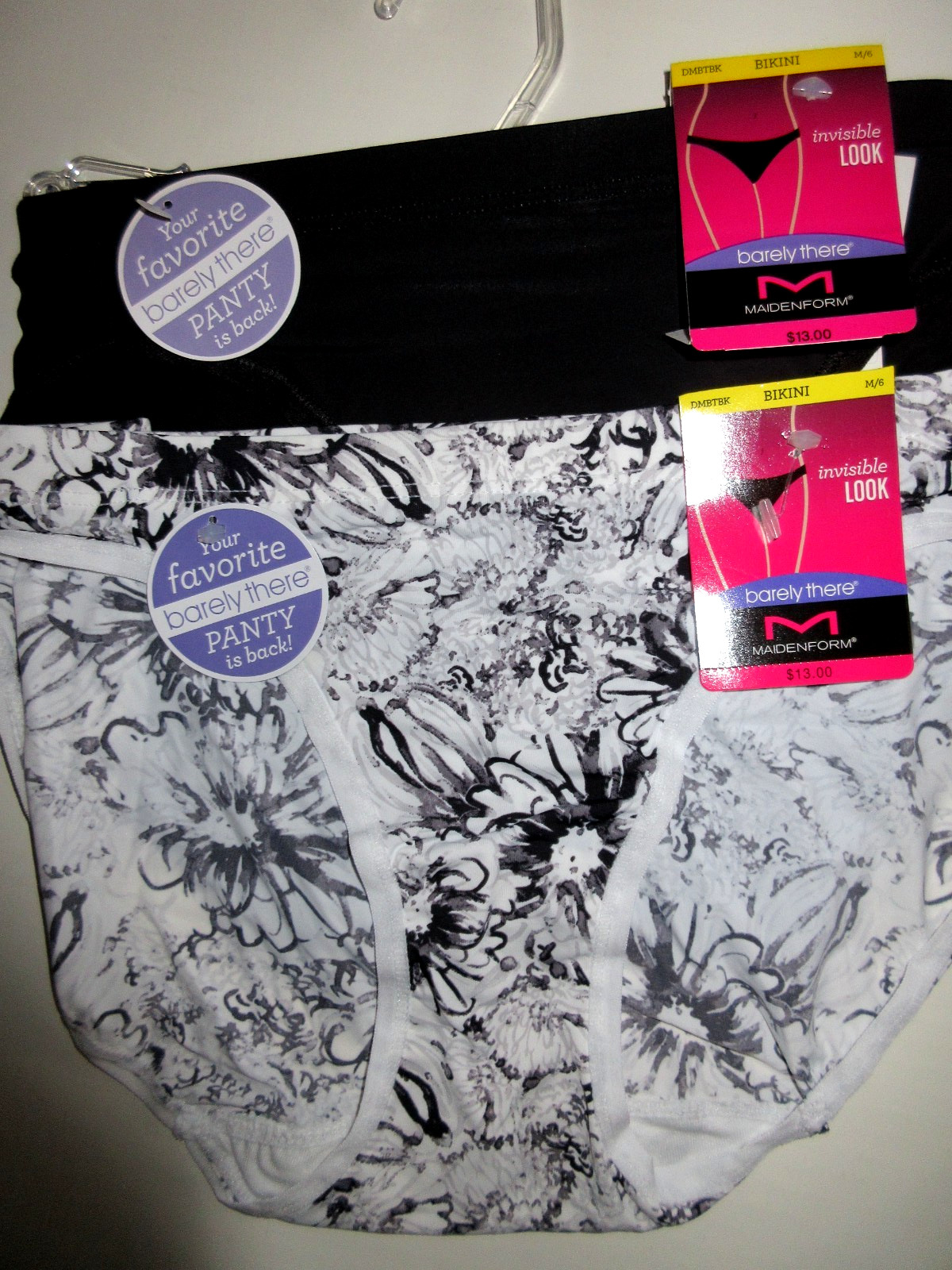 Maidenform 2-Pair BIKINI panties Barely There invisible Black White Nylon ~ M/6