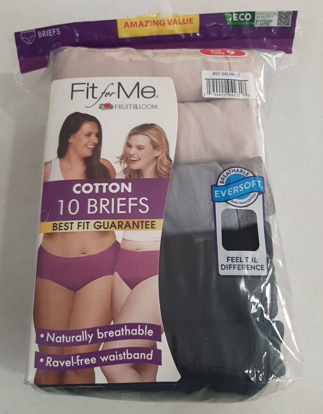 Fruit of the Loom Fit for Me Women’s 10 Pack Cotton Briefs Sizes 9,10,11 NEW