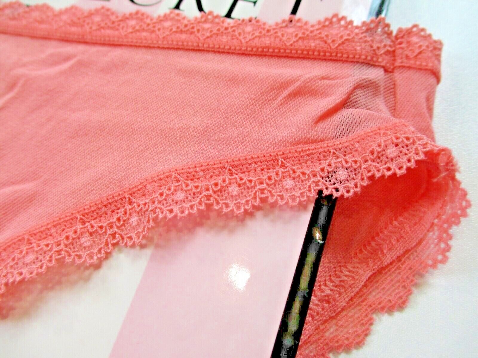 VICTORIA’S SECRET Bikini Panty XL Orange NWOT Stretchy Mesh VS Lace Trim Sexy