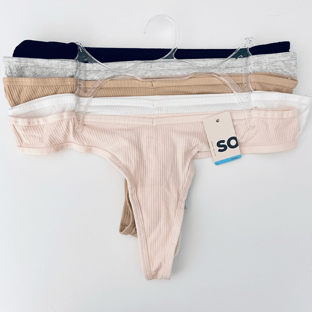 NWT 5 Pack SO L Gorgeous Pink,white, tan, grey & Black Ribbed Panty Set