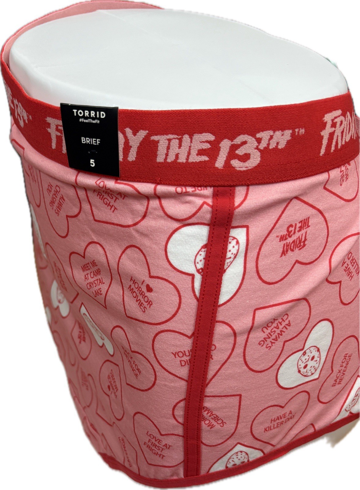 Friday The 13th +5 Logo Pink Elastic Waistband Heart Phrase Text Brief Panties