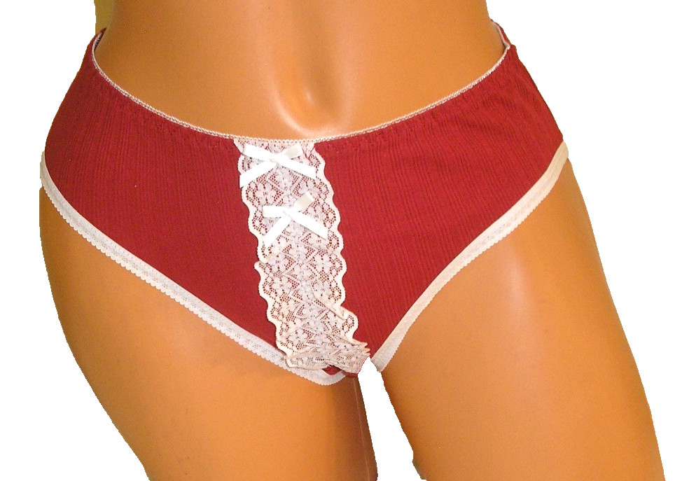 Panties Lingerie Lace Middle Front Ribbed Red Wine Hipster 0XL Adult Gift