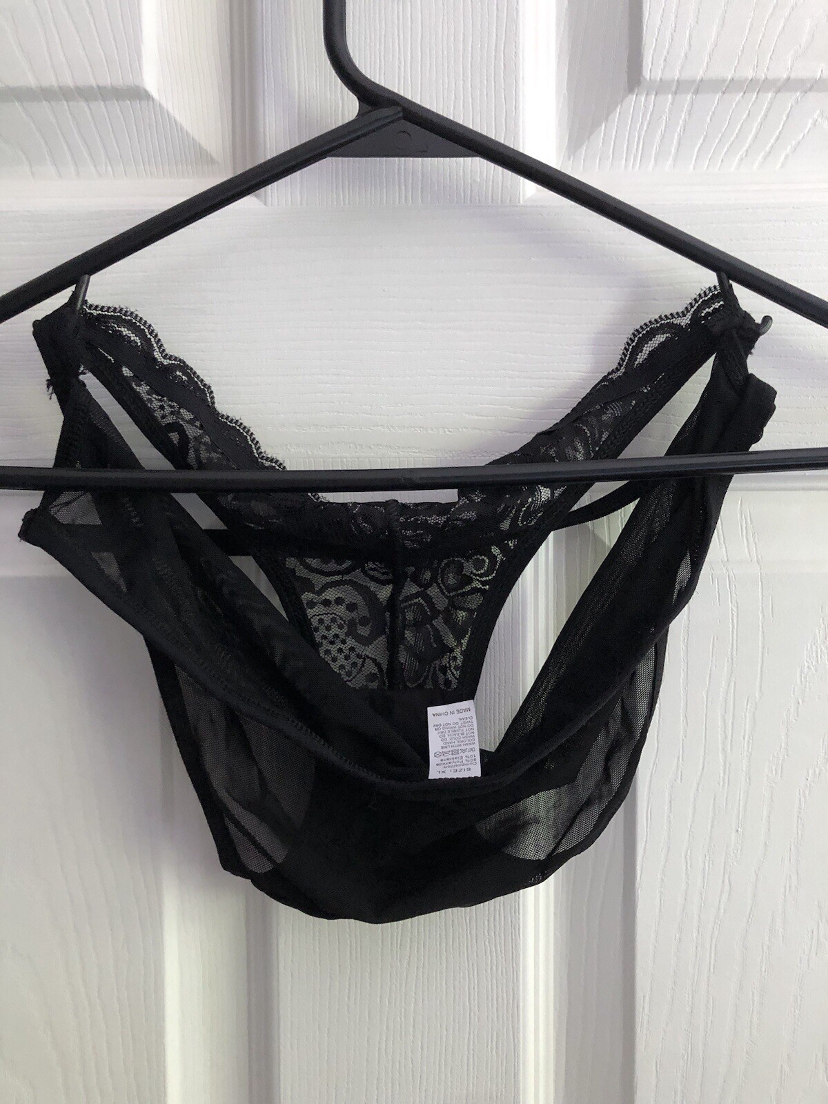 NWOT Lace Panty Shine Strap with Hip Cutouts Black Sz XL