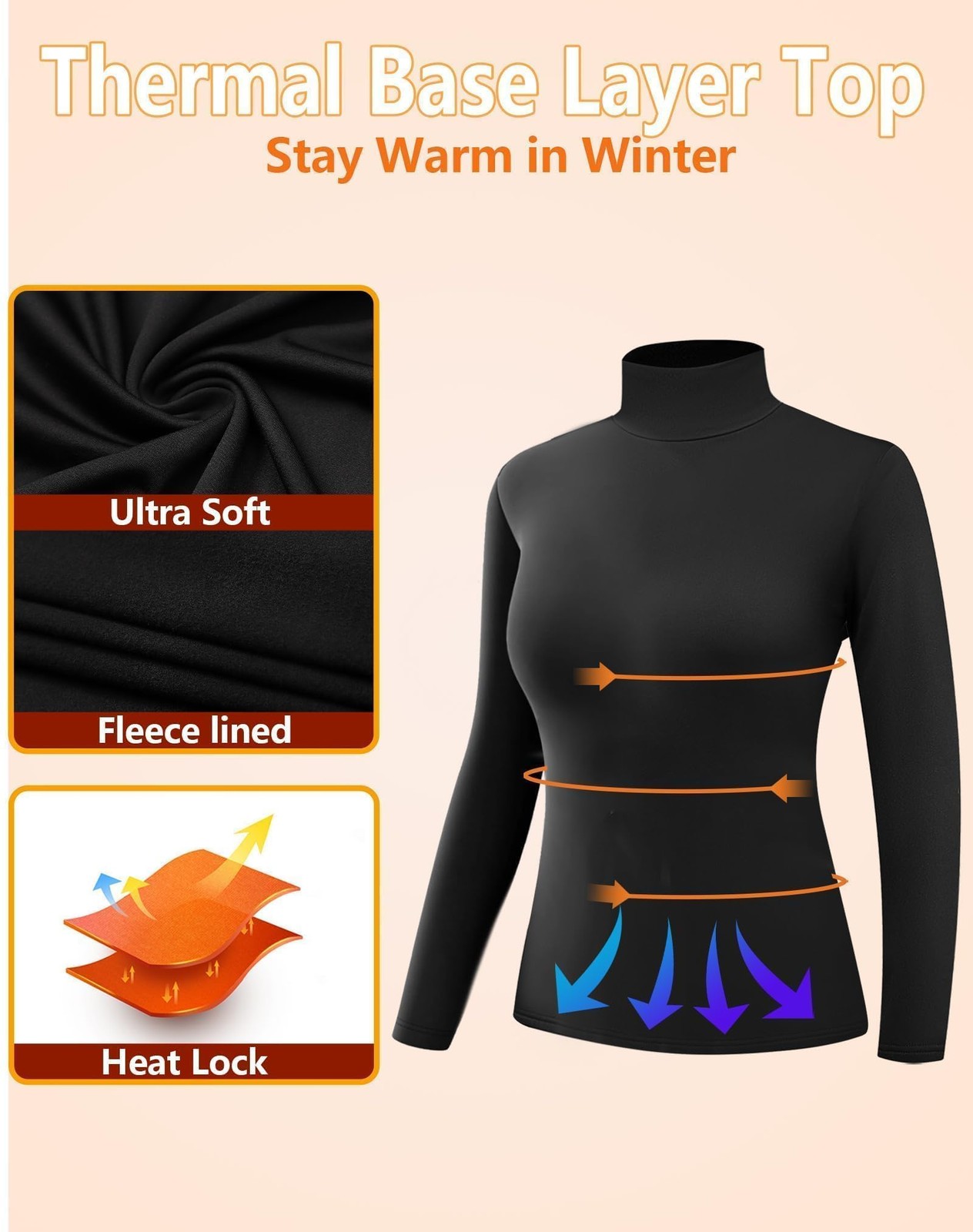4 Pack Women’s Thermal Turtleneck Shirts, Women Turtle Neck Fleece Lined Comp…