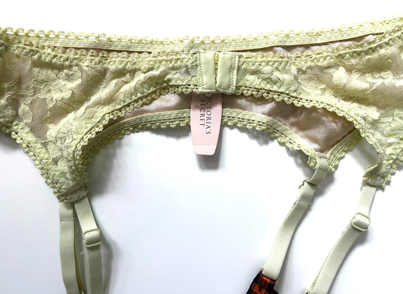 NWT Victoria’s Secret Green Yellow Plaid Lace Sexy Garter Lingerie Size XS