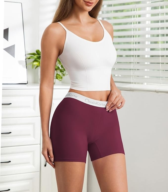 4 Pack Women High Waisted Boyshorts Panties, Cotton Anti Chafing Boxers-L