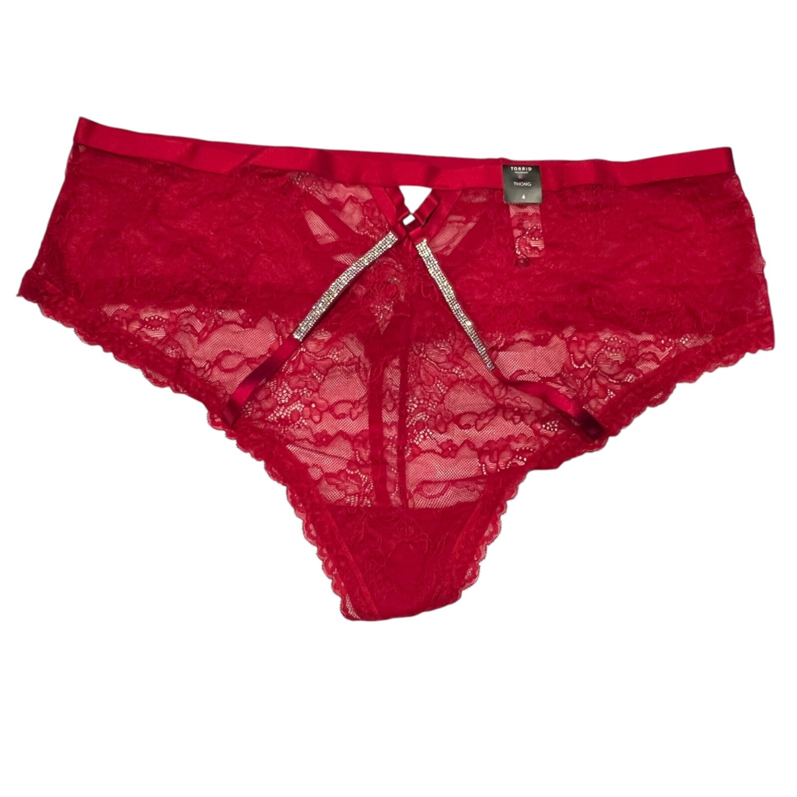 NWT TORRID Thong Pantie Sz 00X-0X-1X-2X-3X-4X Red Lace Bling