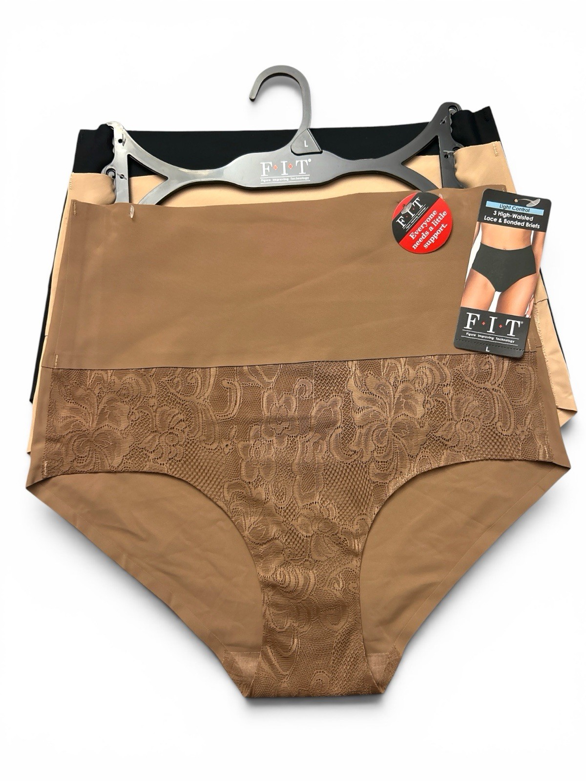 F.I.T. Women 3 Pk High-Waisted Lace & Bonded Briefs Design~GREAT FIT~ALL SIZES