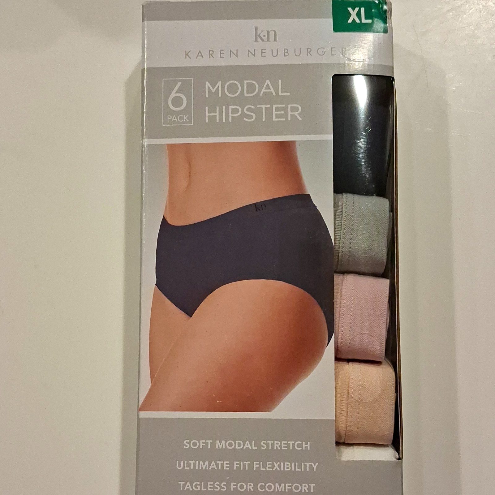 Karen Neuburger Modal Stretch Tagless Hipster Panties 6 Pack Solid XL Multi