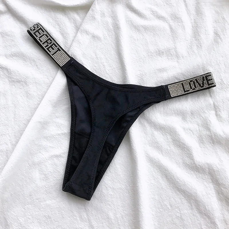 Low Rise Thong Panties Rhinestone Letter G String Stretch Fit Women Underwear
