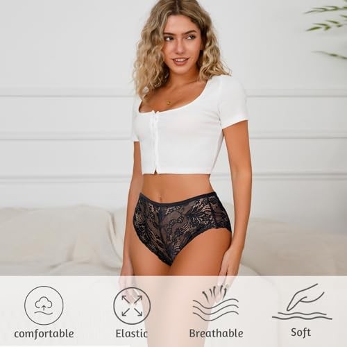 High Rise Cheeky Panties Womens Lace Briefs Ladies Cotton Sexy Underwear 6