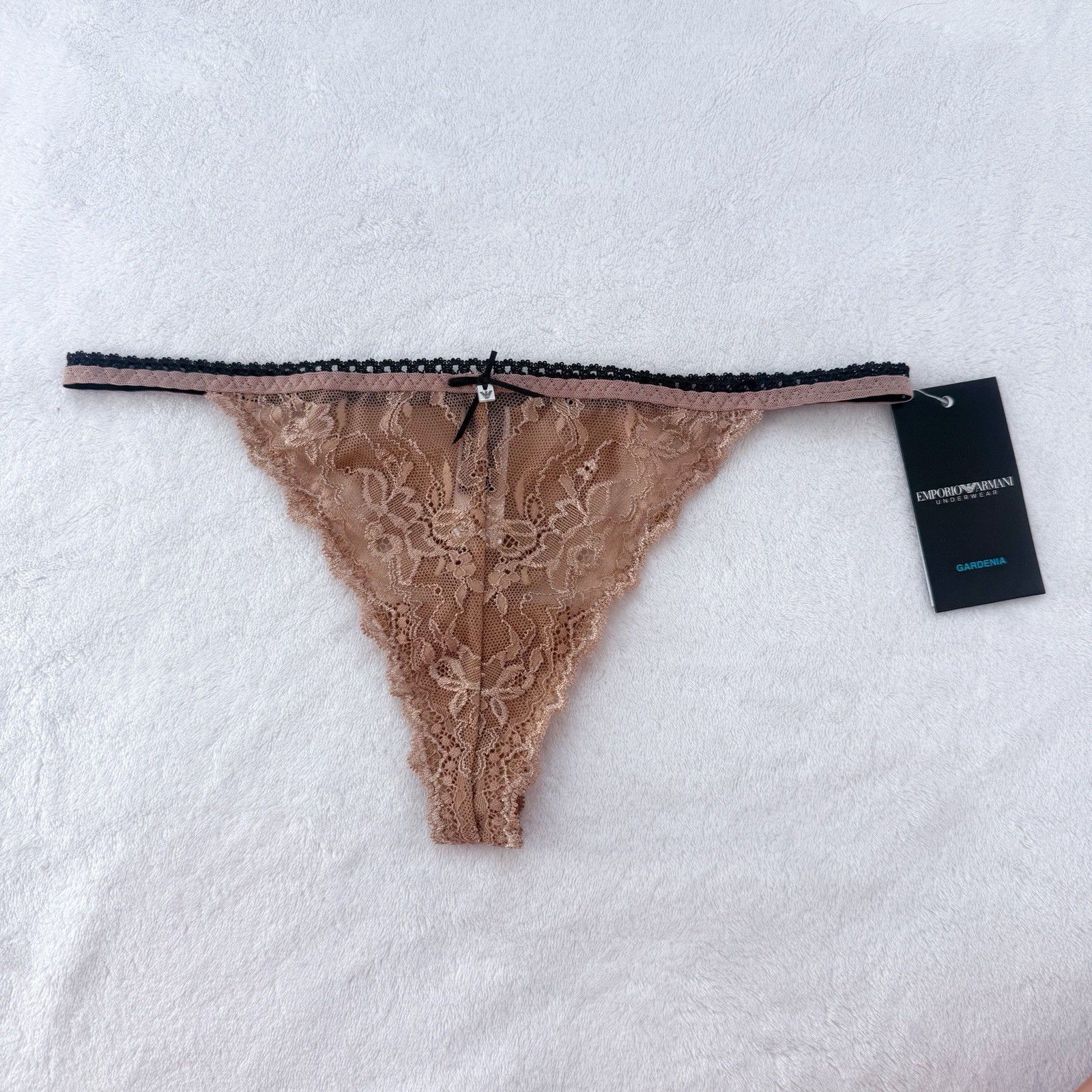Vintage Emporio Armani Beige Lace Gardenia Thong NWT Deadstock Sexy Lingerie Y2K