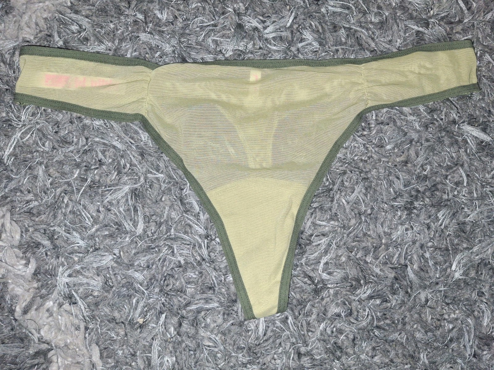 NeW Vs Pink Older Style Ruched Sided mesh thong Panty XL Green 2 Tone