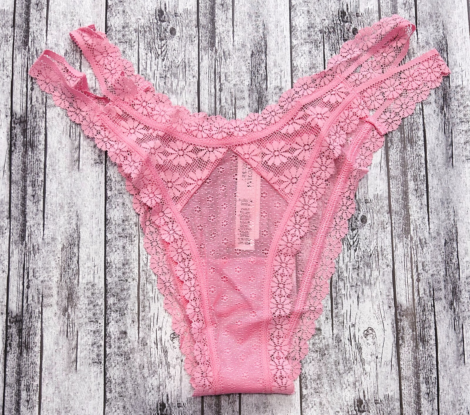 Nwt Victorias Secret The Lacie Daisy Lace Brazilian Strappy Panty Pink Hope S