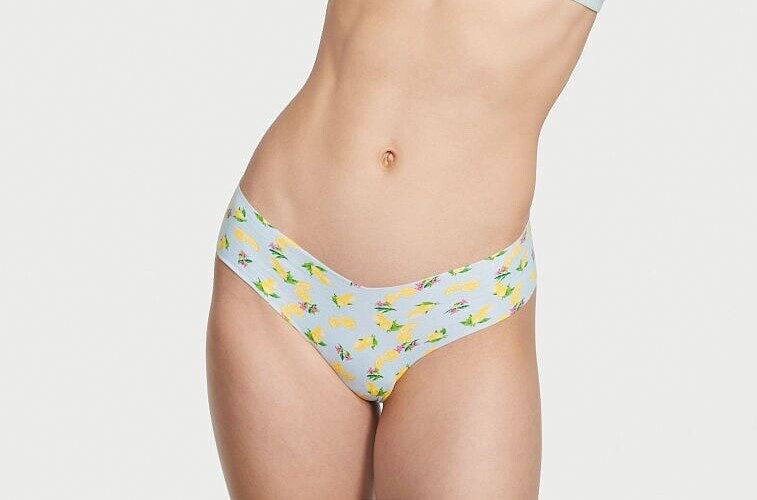Victoria’s Secret No Show Cotton Thong Panty Resort Blue Lemon Small NEW