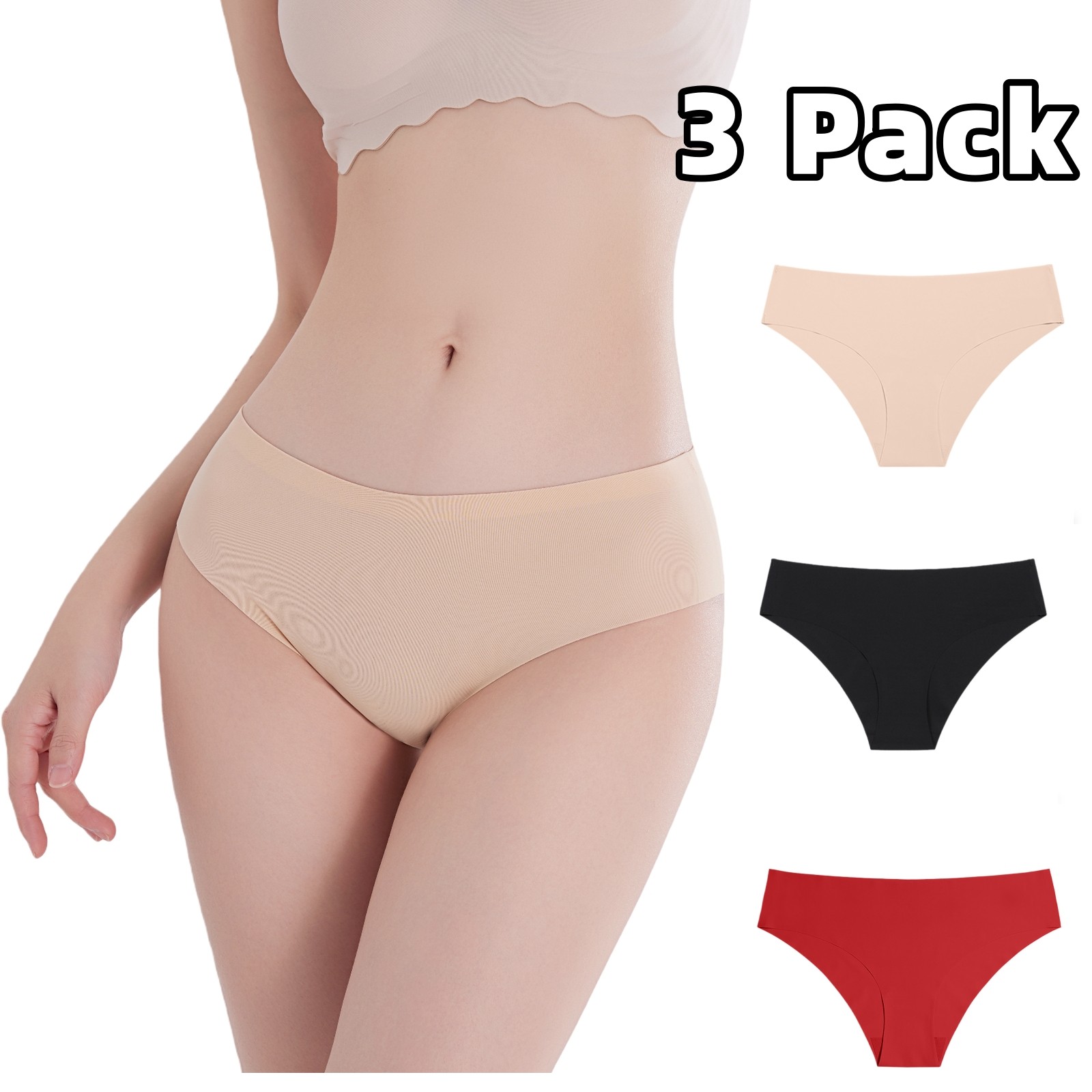 3Pack Women Silky Seamless Panties Brief Bikini Lingerie Underwear Sexy Panties