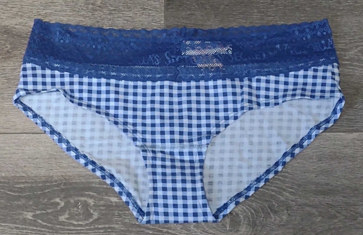 NWT Victoria’s Secret Panty Blue Gingham Lace Logo Waistband Hiphugger 2012 Med