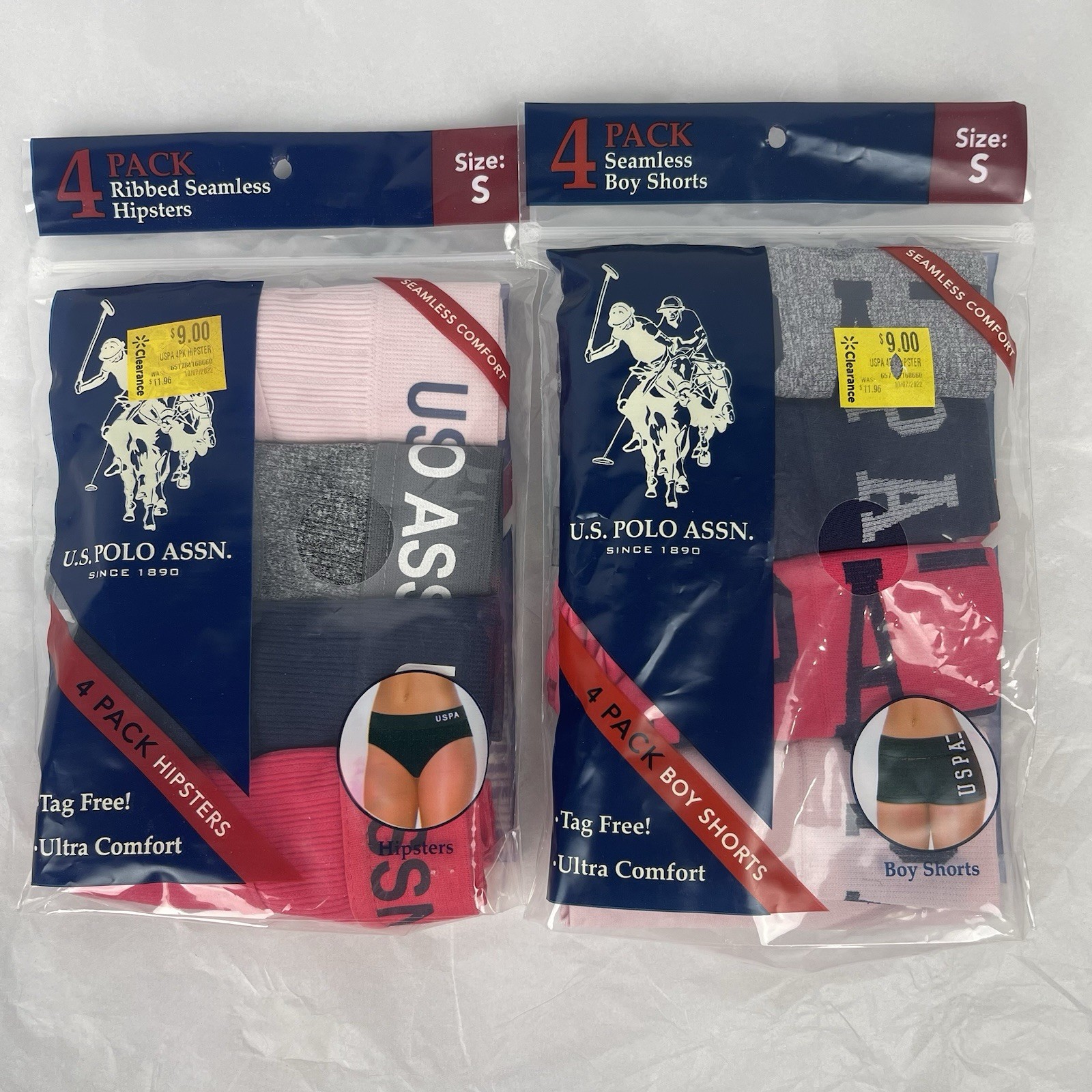 Lot Of 2 Pack U.S. Polo Assn. Ribbed Hipsters + Boy Shorts Womens Assort Size S