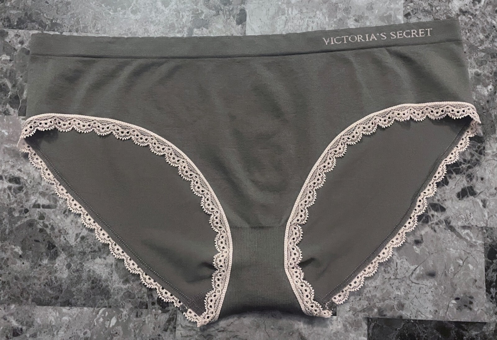 NWT VICTORIA’S SECRET XL GRAY LIGHT PINK LACE SEAMLESS RARE HIPHUGGER PANTIES