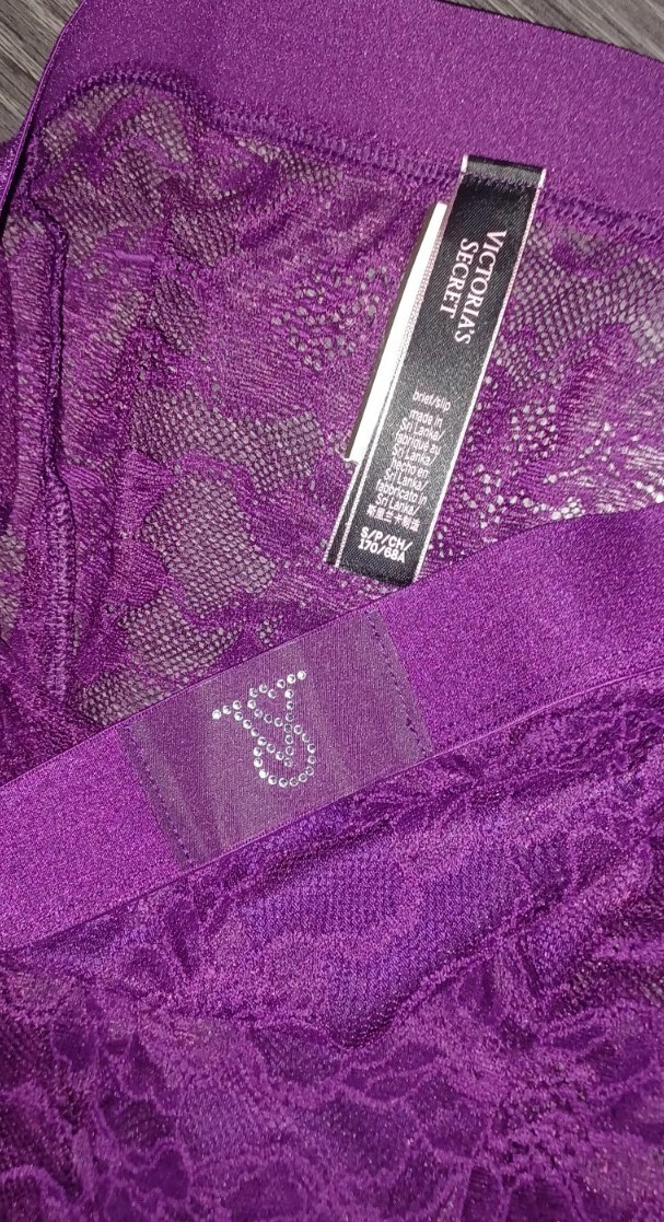 VS shine rhinestone lace Boxer Brief panty new size Small Deep Purple