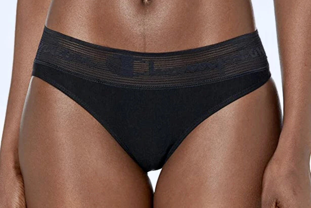 CHAMPION Wide Lace Logo Waistband Black Bikini Panty 8/XL~CL42TL~ $16.00