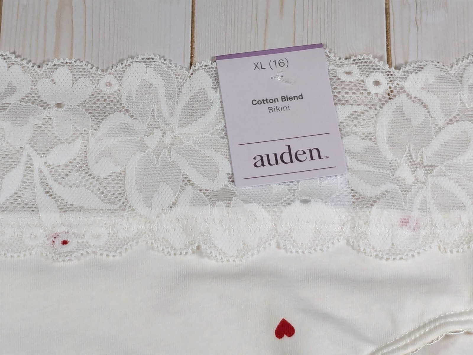 Lot of 2 Auden Ivory Red Hearts Print Lace Trim Bikini Panties Size XL (16) NWT