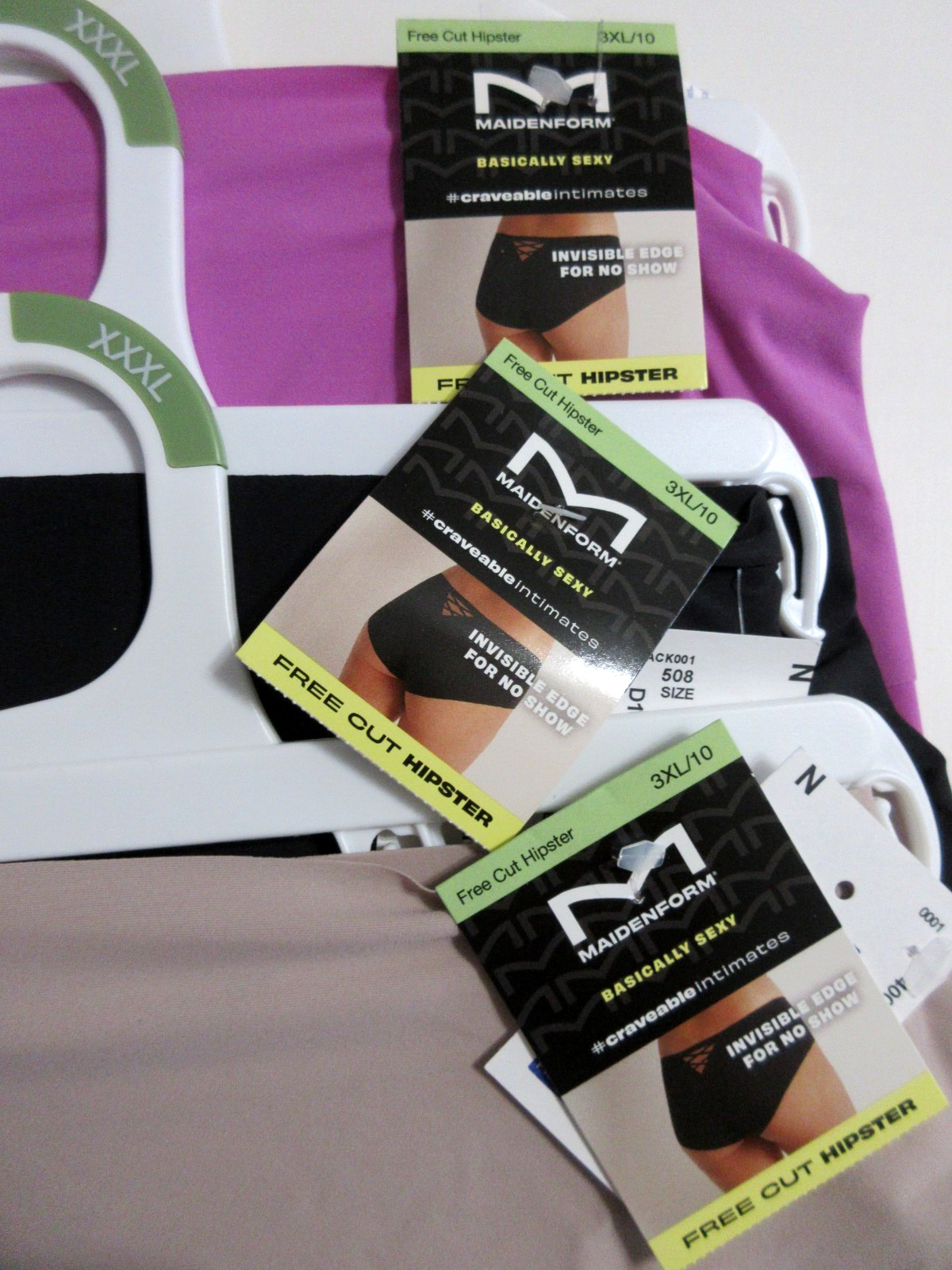 Maidenform 3-Pairs free cut HIPSTER Lazer no show Black Pink Tan nylon 10/3XL