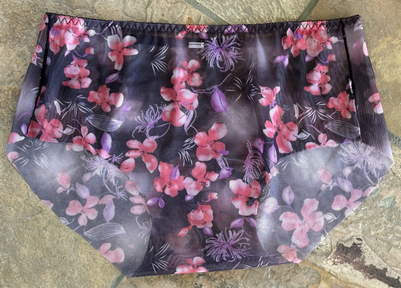 Ultra See Thru Large Sheer Black & RED Floral Retro Brief Panties No Gusset NEW