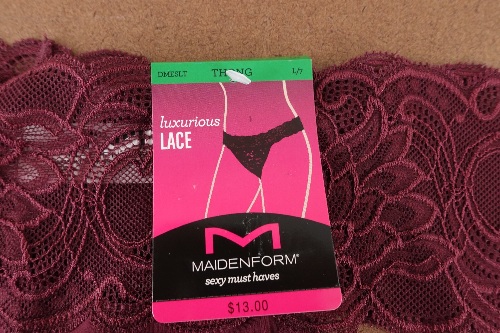 Lot of 3 Maidenform Women’s Size Large/7 Burgundy Lace Thong Panties NWT