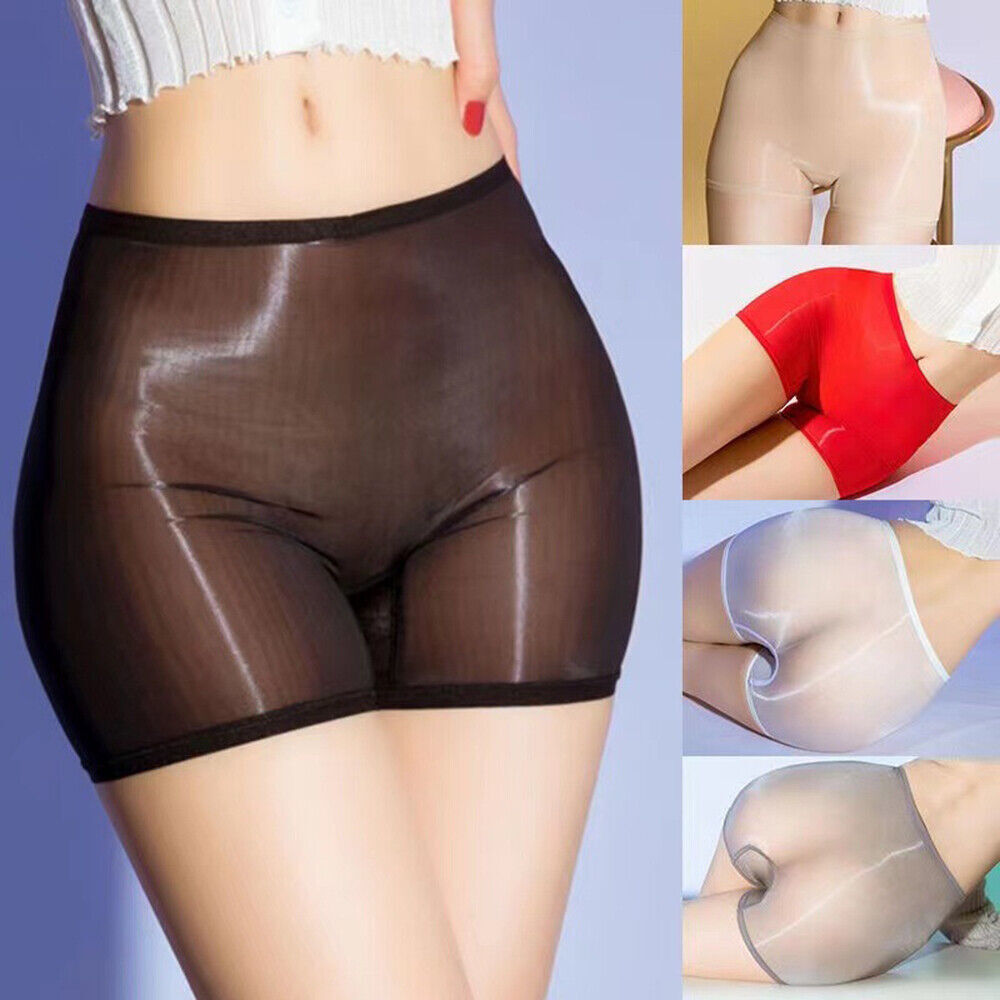 Glossy Sheer Panties Boxer Shorts Underwear Shiny Silky Briefs Lingerie Seamless