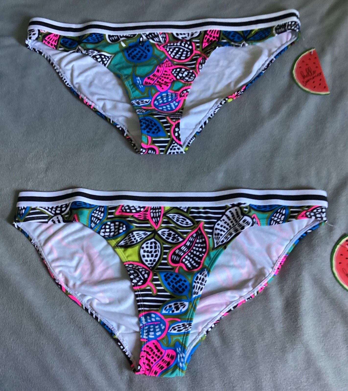 MATALAN -x2 Prs Neon Tropical Print Bikini Bottoms Size 18 Pink+Blue Multi -BNWT