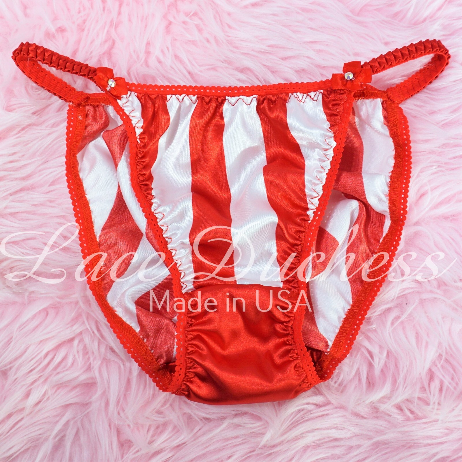 Christmas Satin Panties Sissy DUCHESS Cut 5-9 Candy Cane ladies string bikini