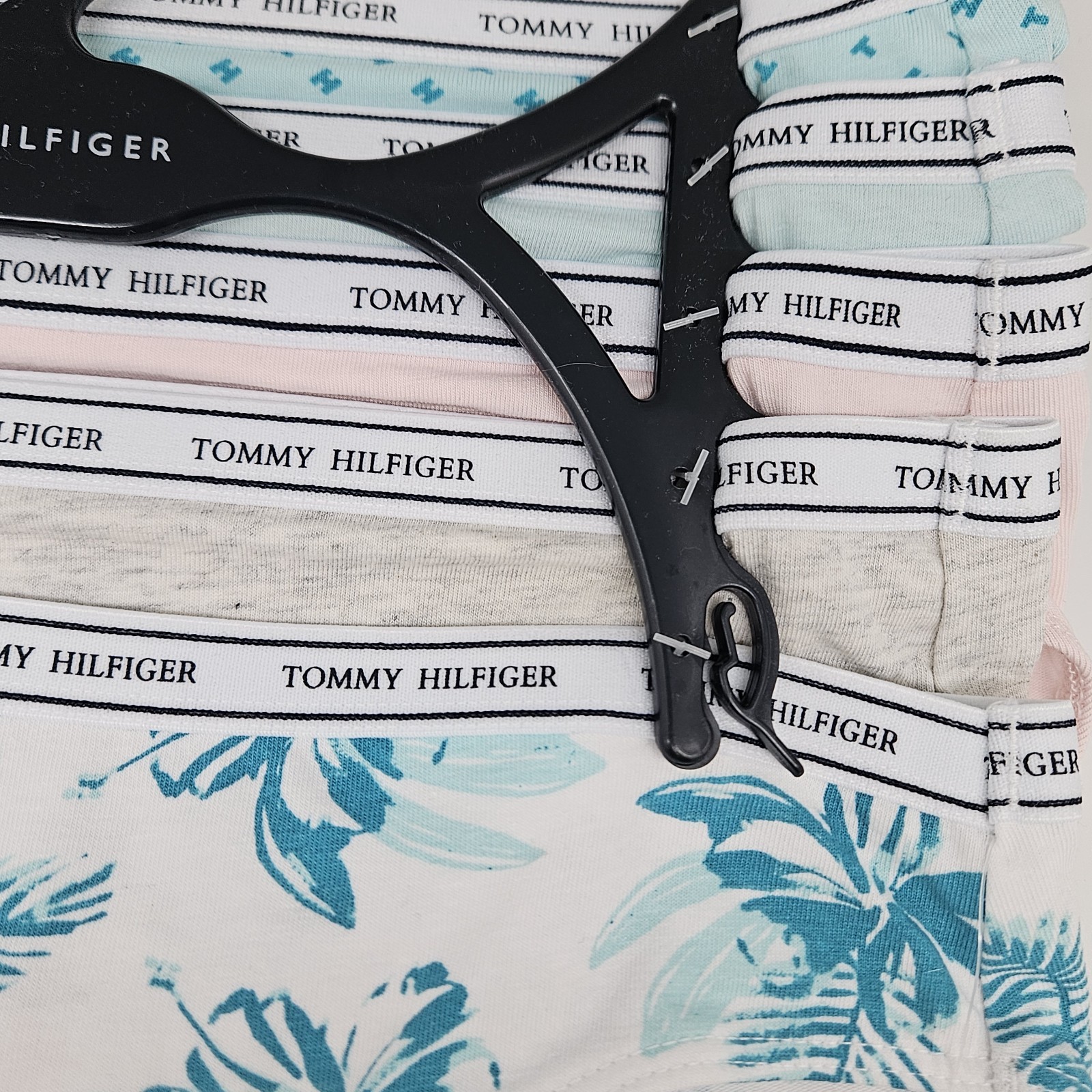 TOMMY HILFIGER 5 Pack Women’s S M L XL Logo Cotton Bikini Panties Teal Pink Gray