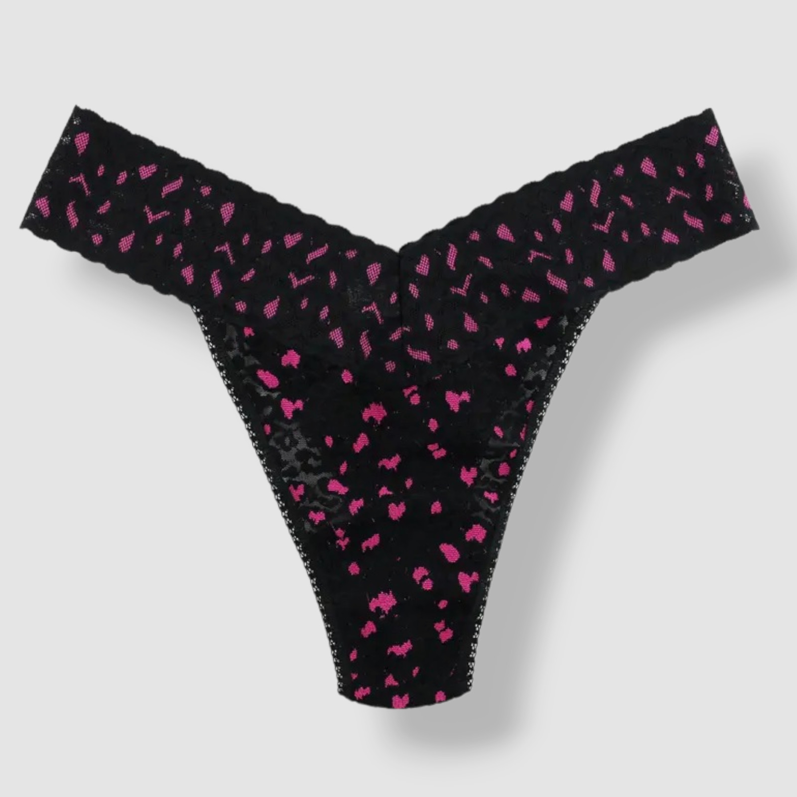 $25 Hanky Panky Women Black Leopard Orignal Rise Lace Thong Panty Size OS (4-14)