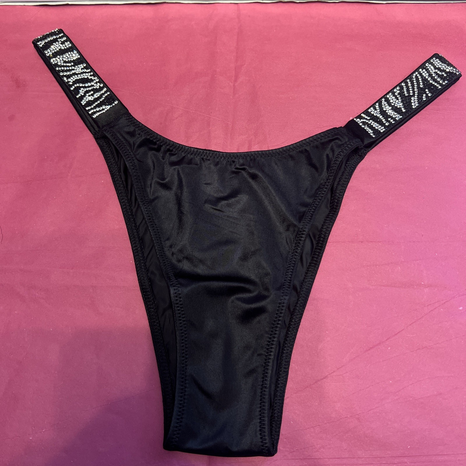 Victoria’s Secret Very Sexy Brazilian Slip Panty Size Small Black With Jewels