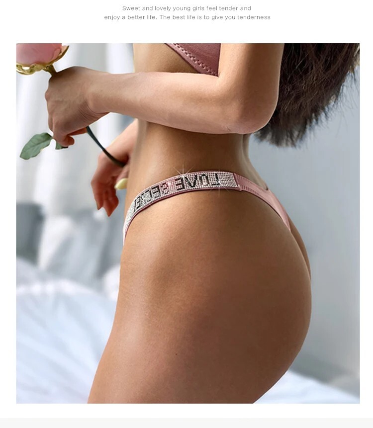 Tanga Sexy Para Mujer Ropa Interior Bragas Con Diamantes De Imitación Costuras