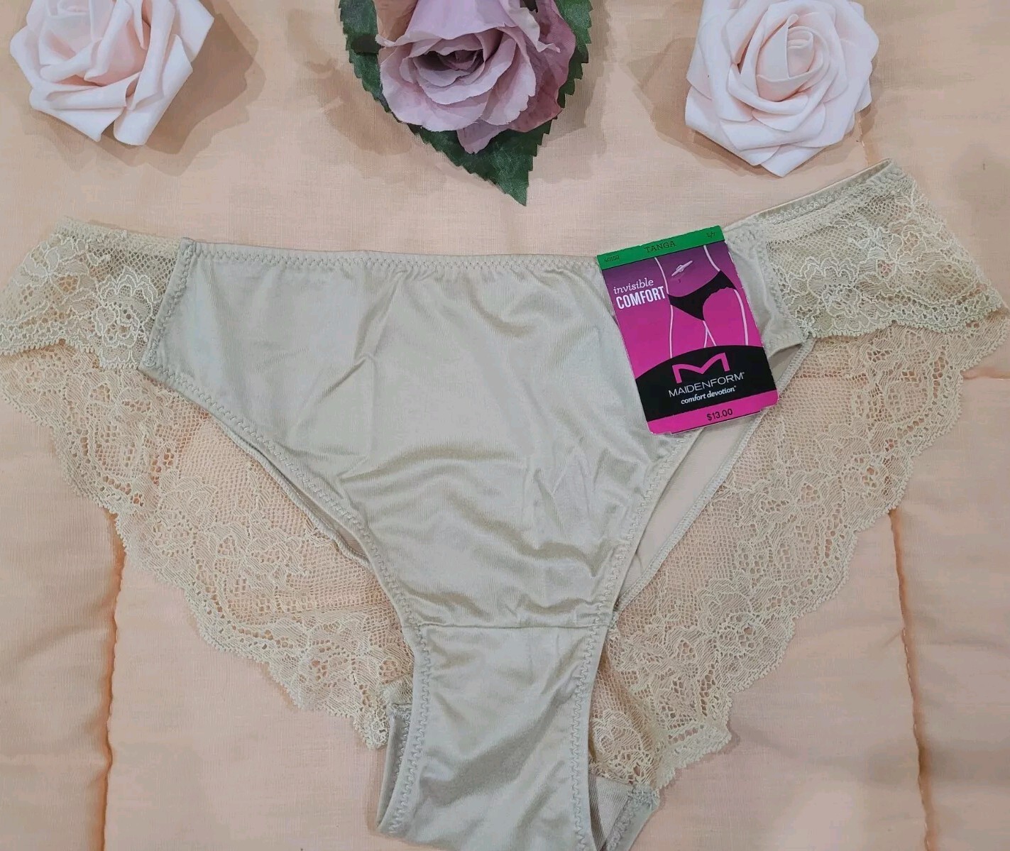 MAIDENFORM LACE Invisible Comfort Cheeky TANGA Ego Booster L/7 Panty 40159 nwt