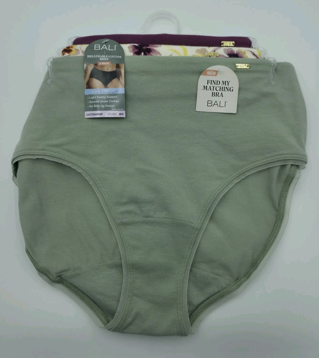 Bali Cotton Brief Panties Womens M/6 Multicolor Floral Cool Comfort 3 Pack