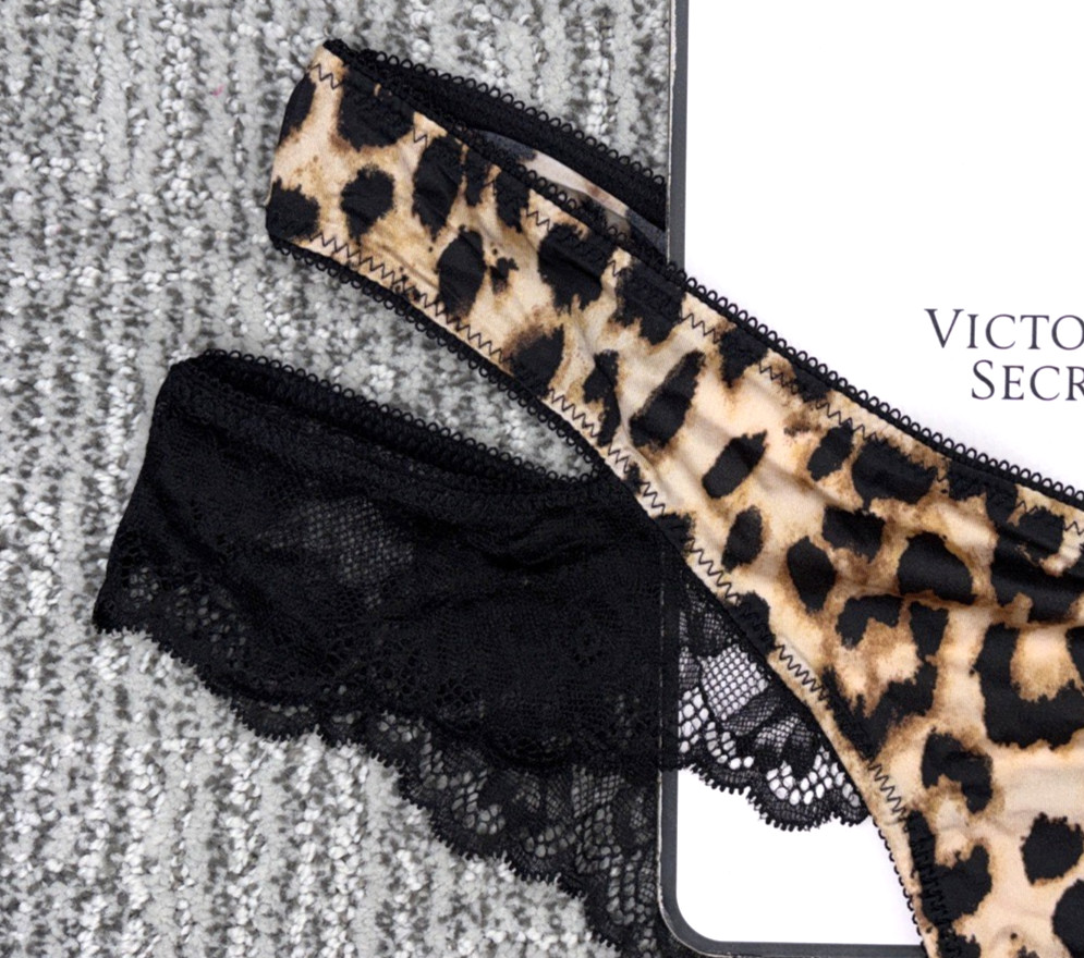 Victoria’s Secret Very Sexy NWT XL Black Strappy Leopard Print Cheeky Panty