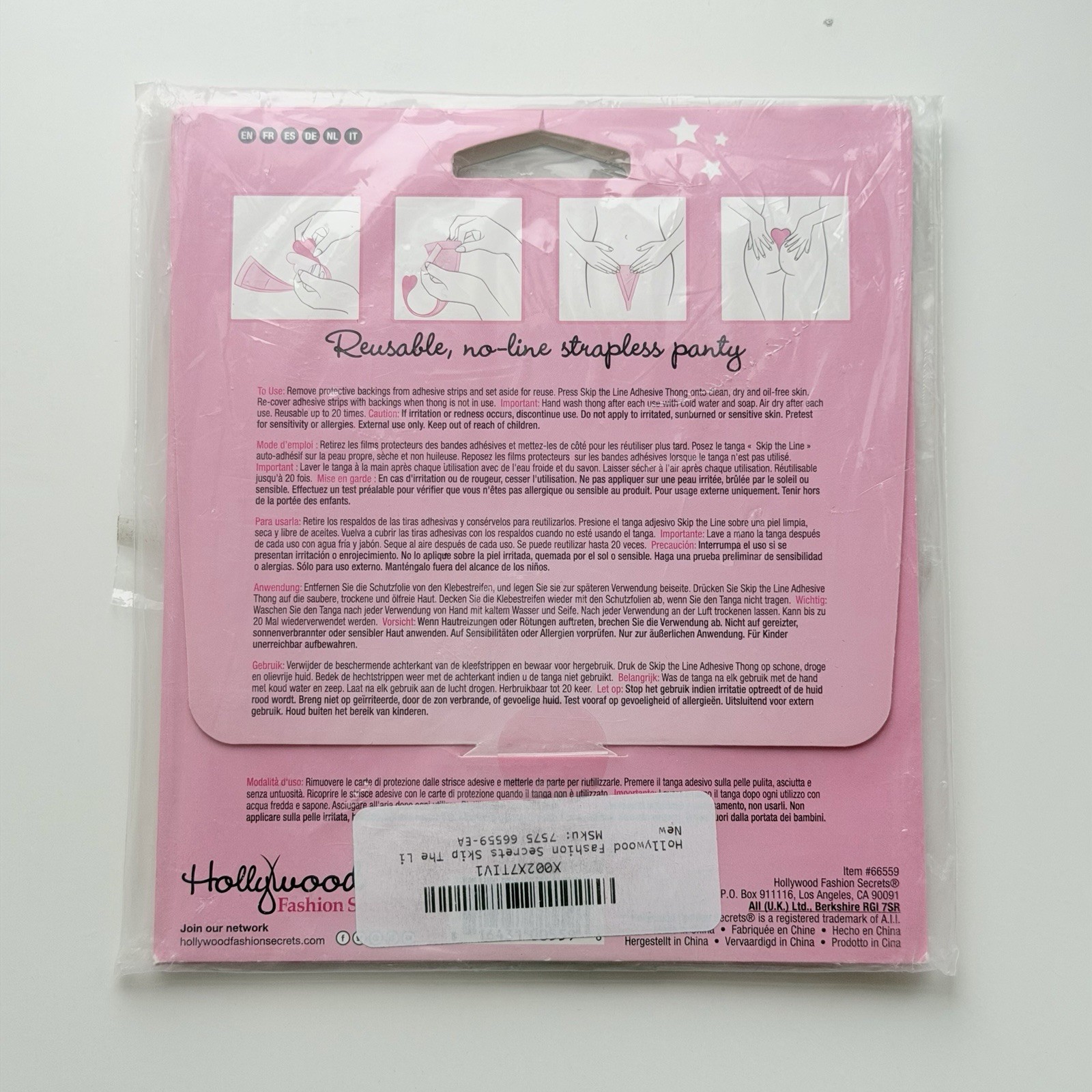 x2 Hollywood Fashion Secrets Skip The Line Adhesive Thong XS-S Reusable Beige