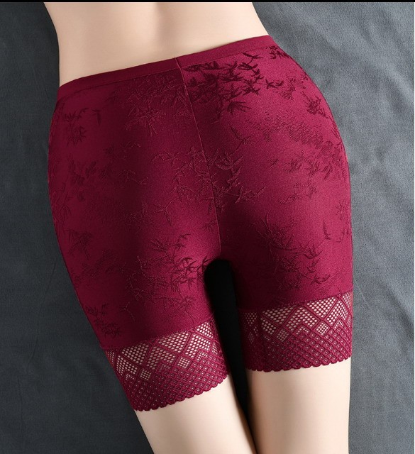Women High waist Leggings Floral lace ice silk Plus size safety Underpants 92261