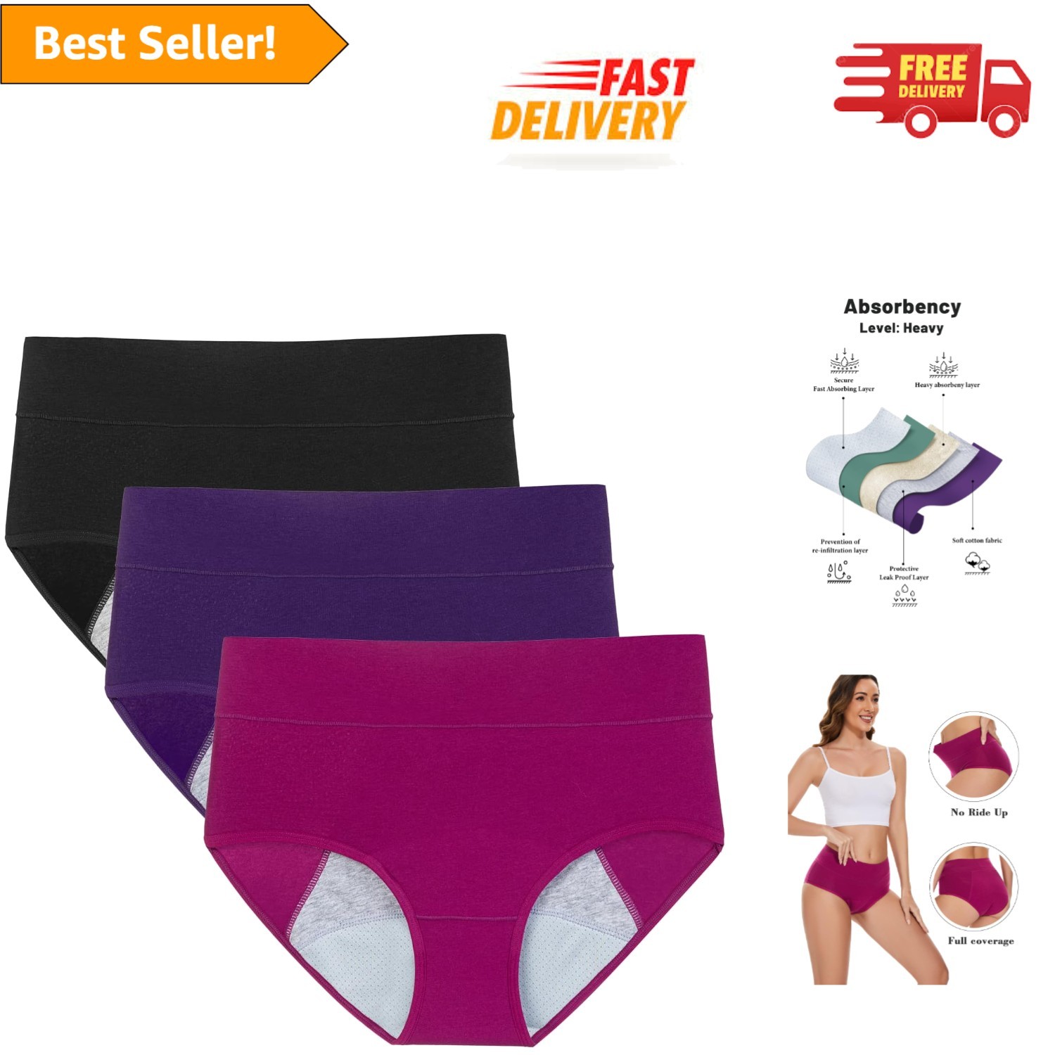 Women’s Full Coverage High Waisted Period Underwear – Machine Washable & Stylish